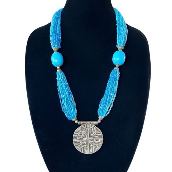 Tribal Multi Strand Seed Bead Statement Necklace - Picture 2 of 6